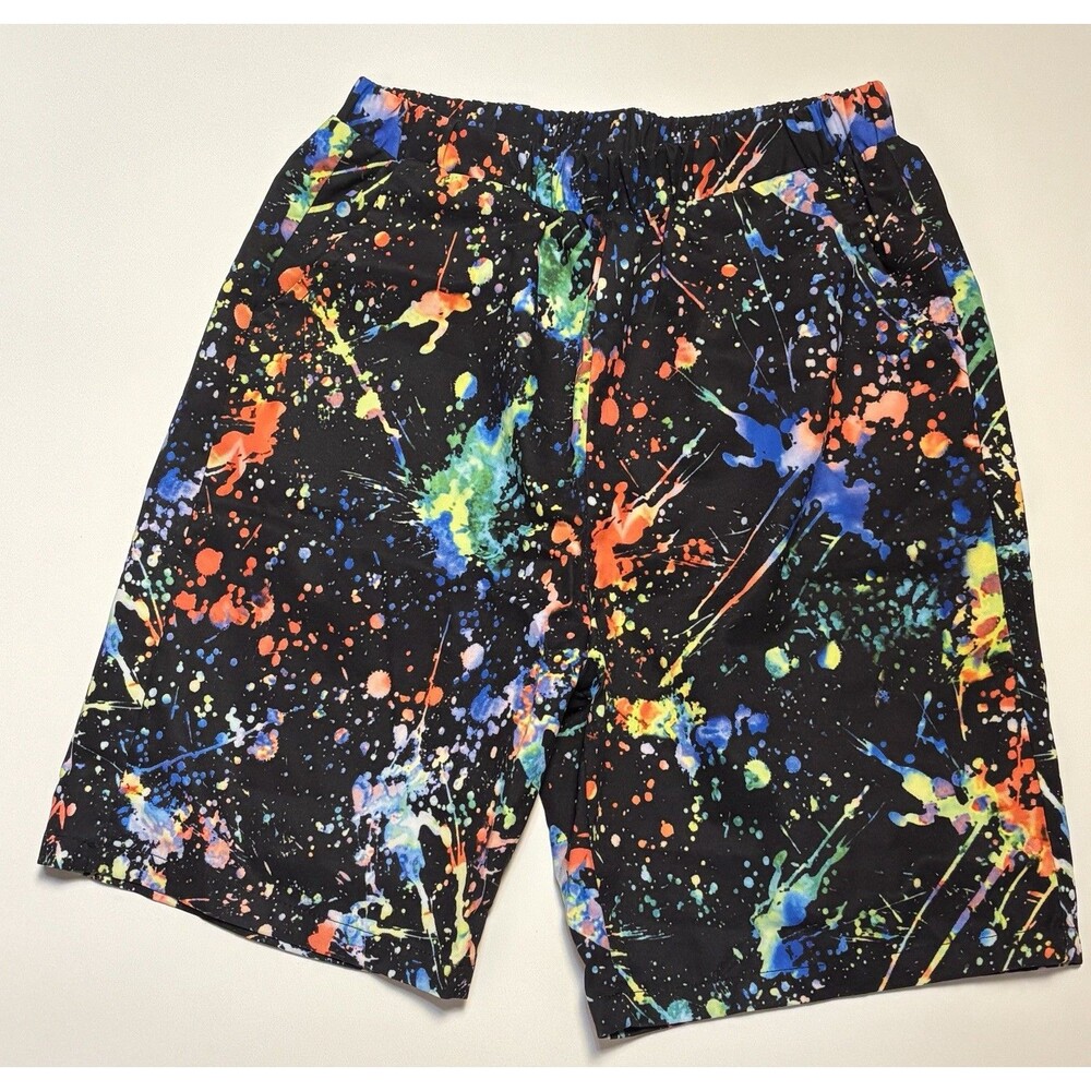 Short Boy 9 Years Black Multicolor Paint Splatter Elastic Waist